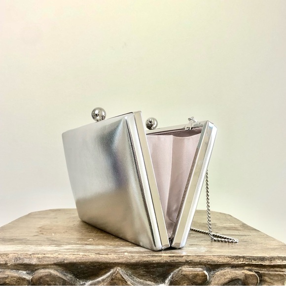 EVER NEW Handbag Silver Pink Clutch Bridal Bridesmaid Wedding Formal Dressy - Picture 3 of 16